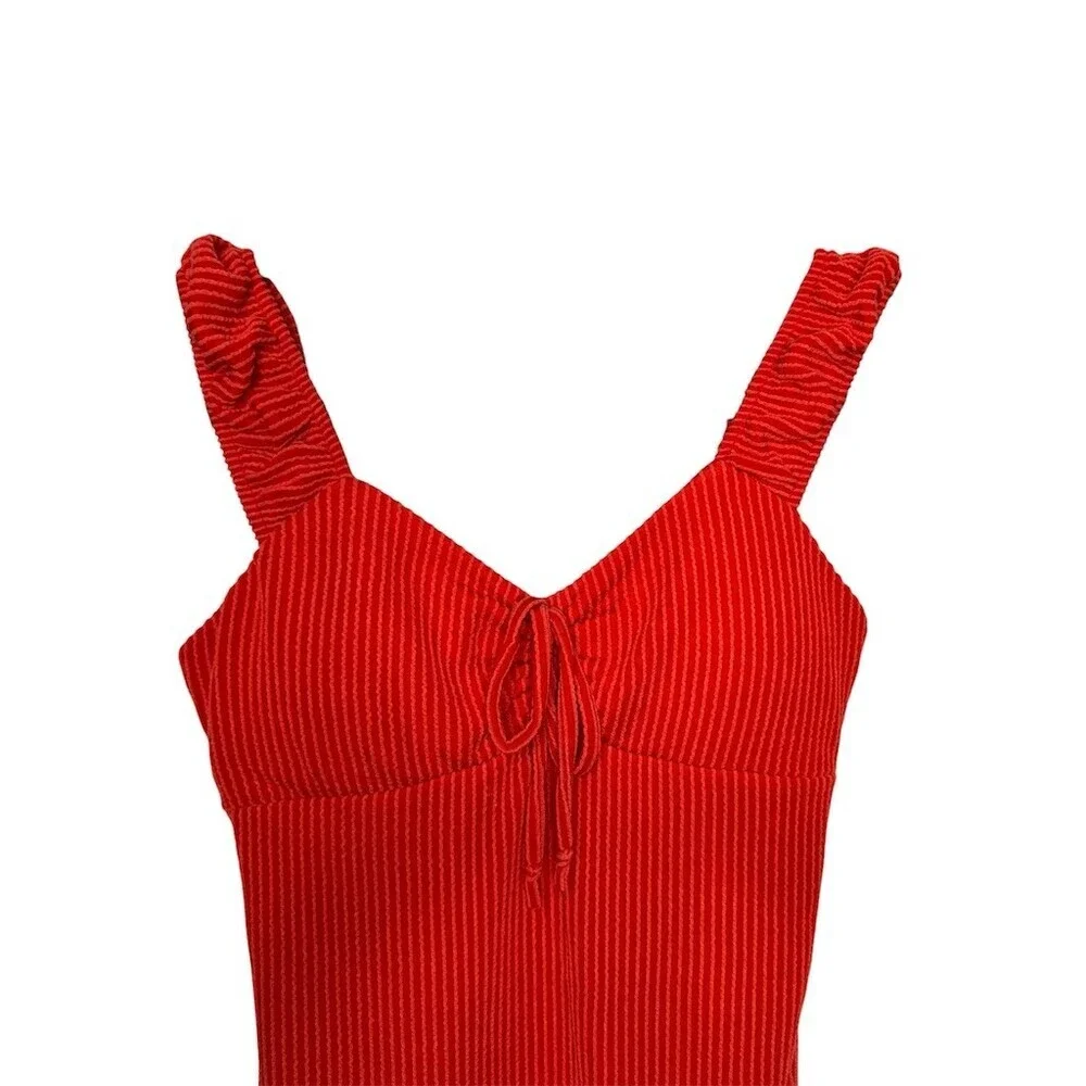 No Boundaries Dress Womens XS Red Ribbed Knit Bodycon Mini Ruched Tie